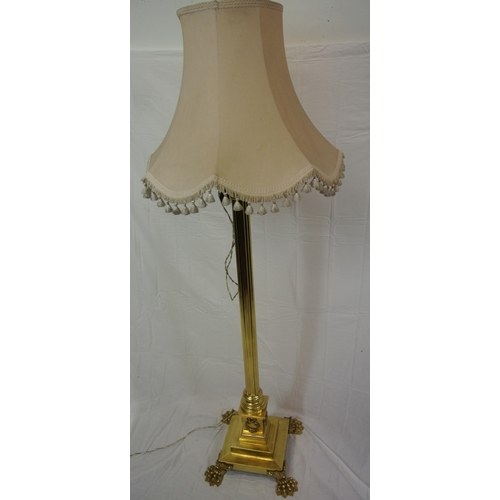 207 - Ornate brass electric standard lamp of adjustable height with Corinthian column & stepped base