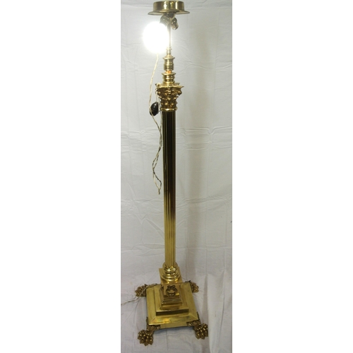 207 - Ornate brass electric standard lamp of adjustable height with Corinthian column & stepped base