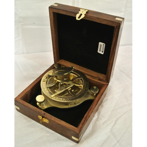 208 - Ornate brass compass with shaped gnomon, signed 'West, London' in presentation case