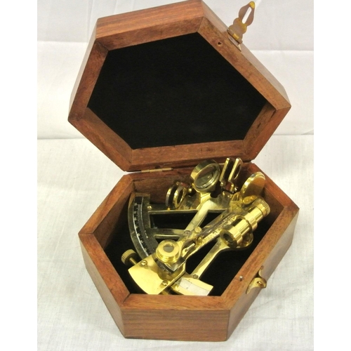 209 - Ornate Mariners brass sextant in presentation case