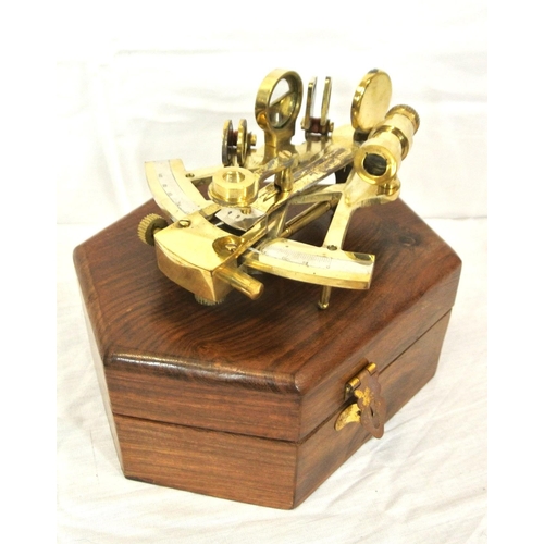 209 - Ornate Mariners brass sextant in presentation case