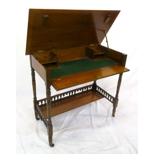 211 - Victorian mahogany desk with lift-up top, drop-down front, sectioned interior, brass drop handle, on... 