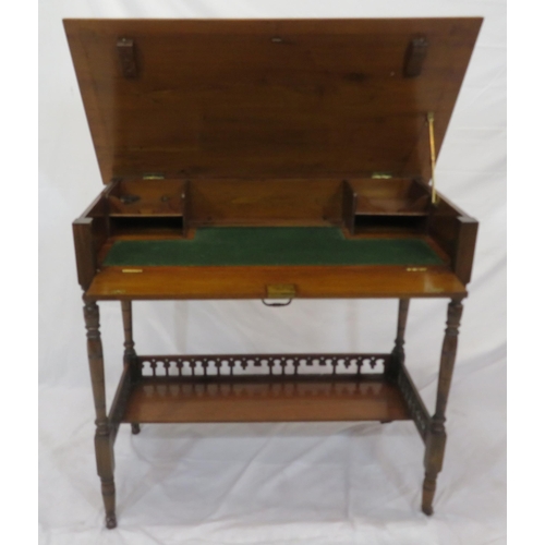 211 - Victorian mahogany desk with lift-up top, drop-down front, sectioned interior, brass drop handle, on... 