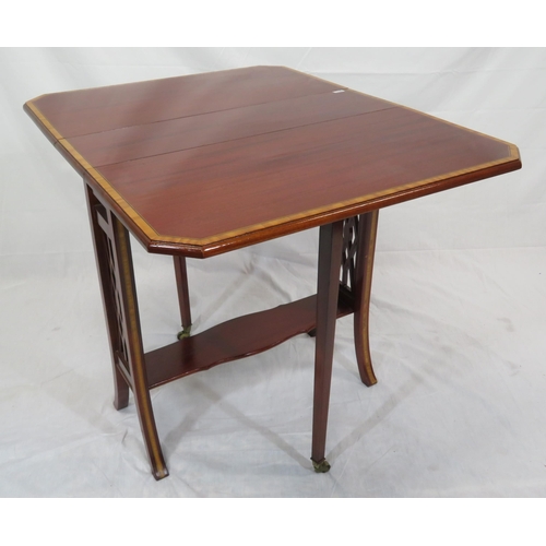 216 - Edwardian inlaid & crossbanded Pembroke table with drop leaves, angled corners, gateleg support, on ... 