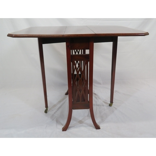 216 - Edwardian inlaid & crossbanded Pembroke table with drop leaves, angled corners, gateleg support, on ... 