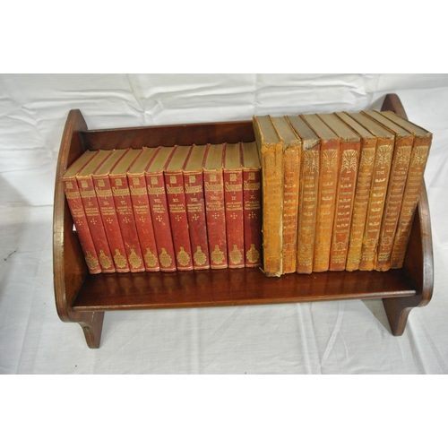 217 - Edwardian inlaid crossbanded mahogany bookrack with set of Shakespeare & Dante books