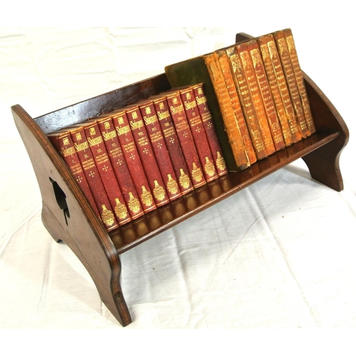 217 - Edwardian inlaid crossbanded mahogany bookrack with set of Shakespeare & Dante books