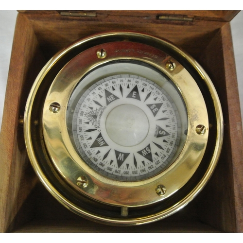 219 - Mariners round brass compass in fitted carrying case, stamped 'Stanley, London'