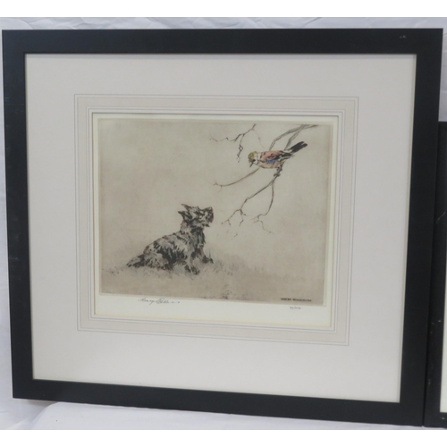 22 - Henry Wilkinson 'Dog and bird' & English school 'Puppy' pair of Etchings, 23x30cm & 22x17cm