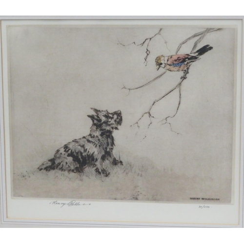 22 - Henry Wilkinson 'Dog and bird' & English school 'Puppy' pair of Etchings, 23x30cm & 22x17cm