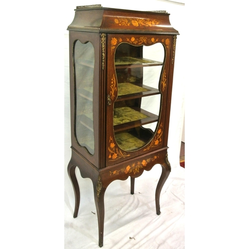 230 - Louis XV inlaid kingwood and mahogany vitrine display cabinet with ornate ormolu mounts, pierced bra... 