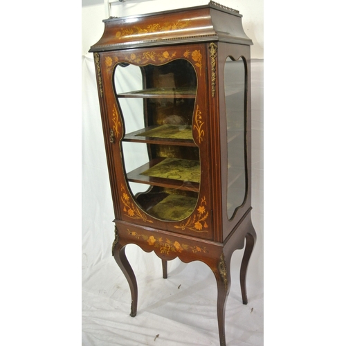 230 - Louis XV inlaid kingwood and mahogany vitrine display cabinet with ornate ormolu mounts, pierced bra... 