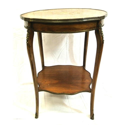 231 - Louis XV inlaid mahogany & kingwood two tier occasional table with shaped brass border, ornate ormol... 