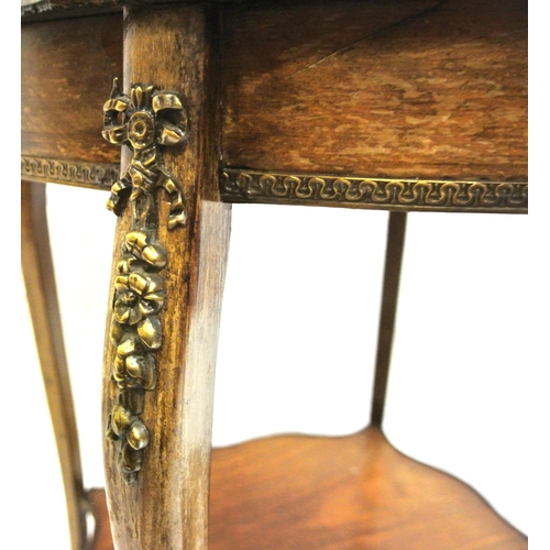 231 - Louis XV inlaid mahogany & kingwood two tier occasional table with shaped brass border, ornate ormol... 