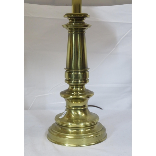 232 - Pair of round brass electric table lamps with stepped bases