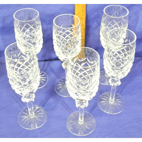 236 - Set of six Waterford Crystal cut glass champagne or white wine flutes with ornate strawberry diamond... 