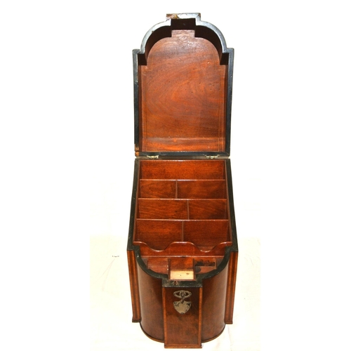 242 - Edwardian inlaid & crossbanded mahogany converted knife box with shaped top, sectioned interior