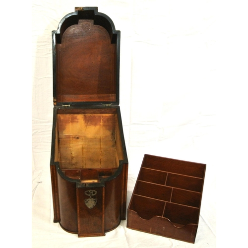 242 - Edwardian inlaid & crossbanded mahogany converted knife box with shaped top, sectioned interior