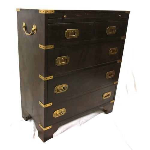 251 - Edwardian mahogany Mariners bachelors chest with brass borders, pull-out shelf, two short & three lo... 