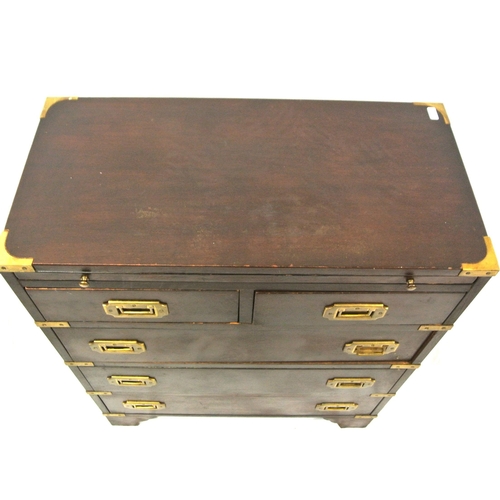 251 - Edwardian mahogany Mariners bachelors chest with brass borders, pull-out shelf, two short & three lo... 