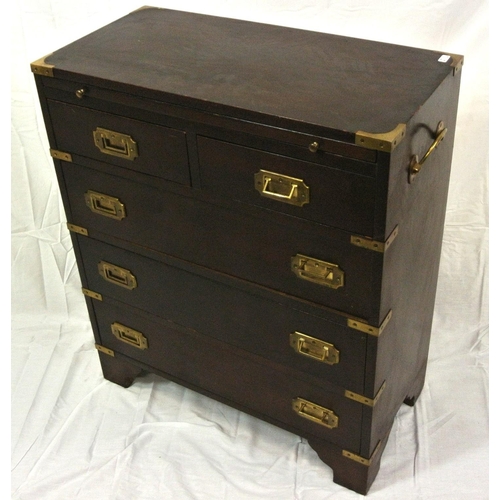 251 - Edwardian mahogany Mariners bachelors chest with brass borders, pull-out shelf, two short & three lo... 