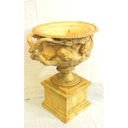 254 - Italian style composite campana shaped flower vase with egg & dart border, shaped handles, ornate fi... 