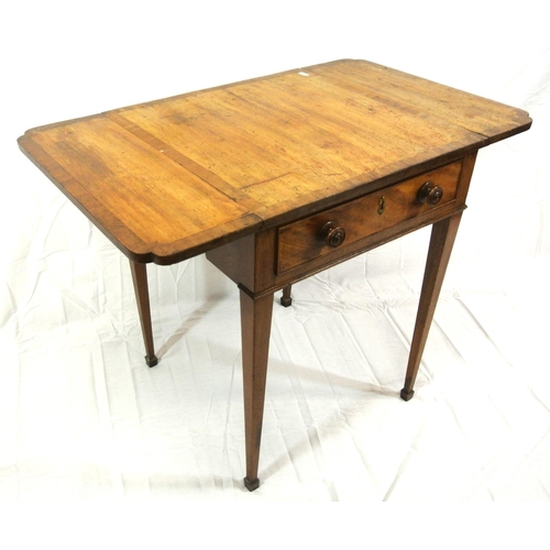 255 - Edwardian inlaid & crossbanded mahogany occasional or side table with drop leaves, pull-out supports... 