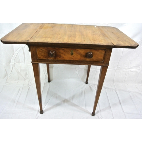 255 - Edwardian inlaid & crossbanded mahogany occasional or side table with drop leaves, pull-out supports... 