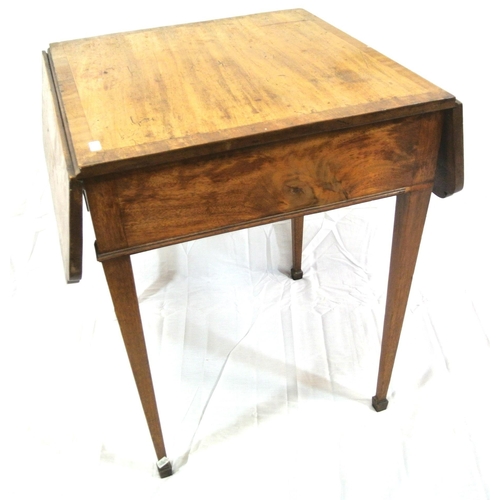 255 - Edwardian inlaid & crossbanded mahogany occasional or side table with drop leaves, pull-out supports... 