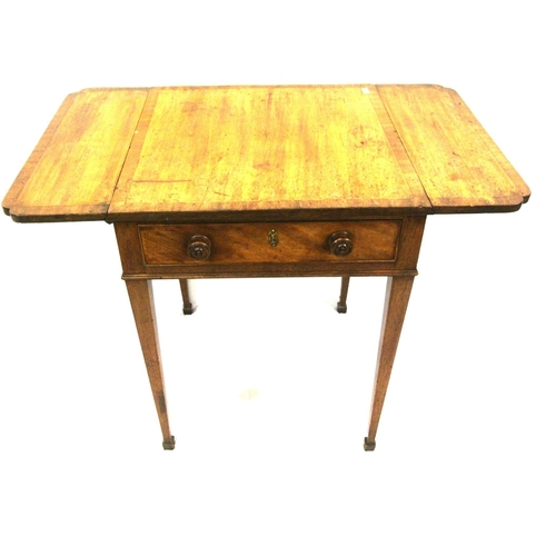 255 - Edwardian inlaid & crossbanded mahogany occasional or side table with drop leaves, pull-out supports... 