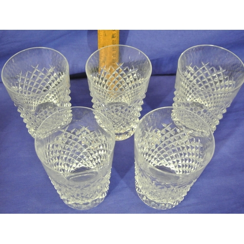 258 - Set of five Waterford Crystal cut glass tumblers with strawberry diamond design