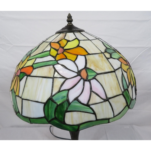 263 - Art Deco style electric lamp with baluster column & multi coloured panelled shade