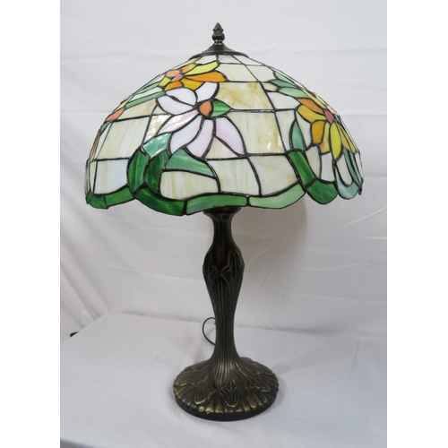 263 - Art Deco style electric lamp with baluster column & multi coloured panelled shade