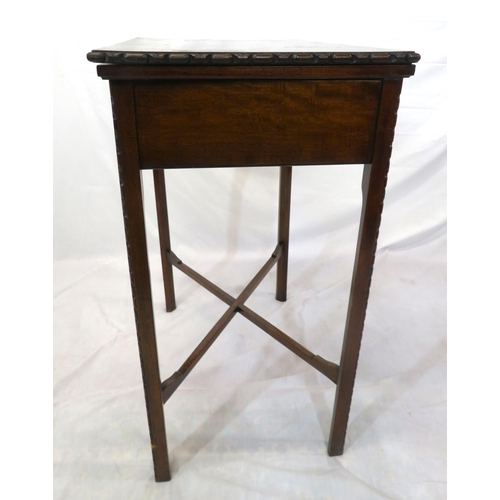 266 - Edwardian mahogany card table with swivel fold-over top, decorated border, frieze drawer, on square ... 