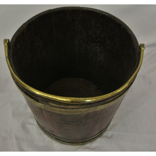 271 - Georgian peat bucket of round tapering form with brass banding & shaped handle