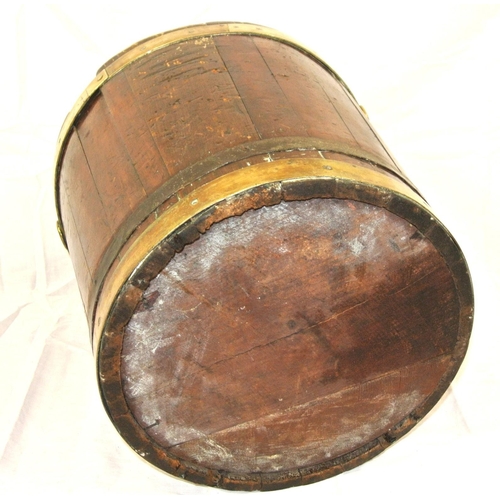 271 - Georgian peat bucket of round tapering form with brass banding & shaped handle