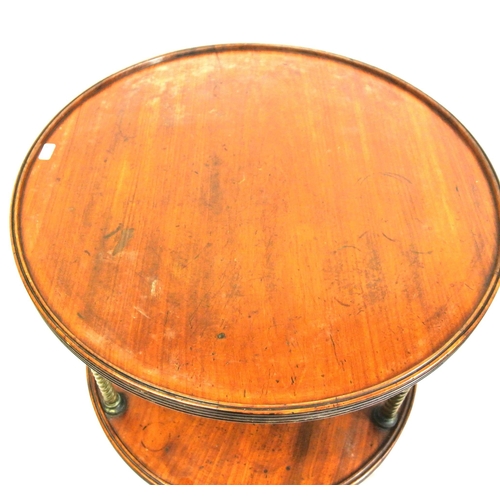 275 - Victorian mahogany two tier round dumbwaiter with reeded borders, turned brass columns, on beehive c... 