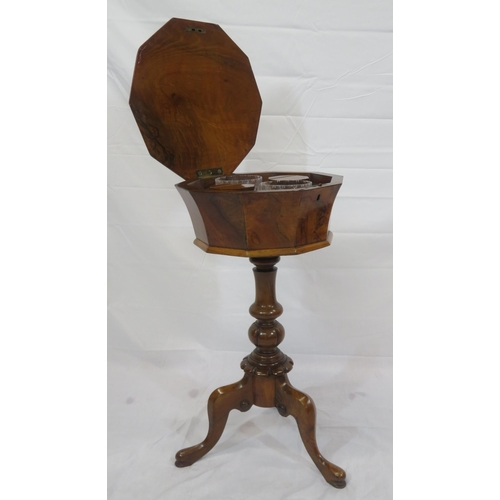 285 - William IV burr walnut & kingwood teapoy with hexagonal shaped top, interior fitted with cannisters ... 