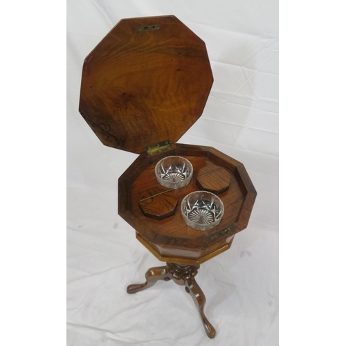 285 - William IV burr walnut & kingwood teapoy with hexagonal shaped top, interior fitted with cannisters ... 