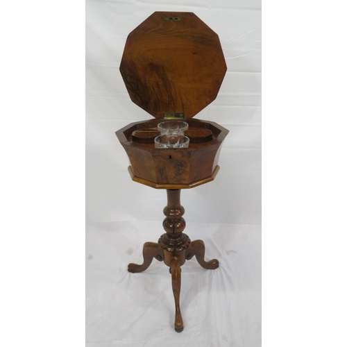 285 - William IV burr walnut & kingwood teapoy with hexagonal shaped top, interior fitted with cannisters ... 