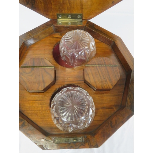 285 - William IV burr walnut & kingwood teapoy with hexagonal shaped top, interior fitted with cannisters ... 