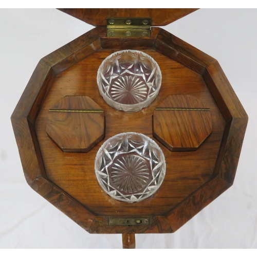 285 - William IV burr walnut & kingwood teapoy with hexagonal shaped top, interior fitted with cannisters ... 