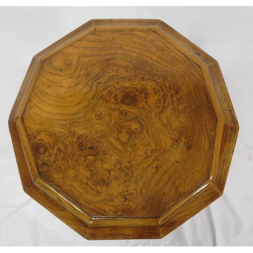 285 - William IV burr walnut & kingwood teapoy with hexagonal shaped top, interior fitted with cannisters ... 