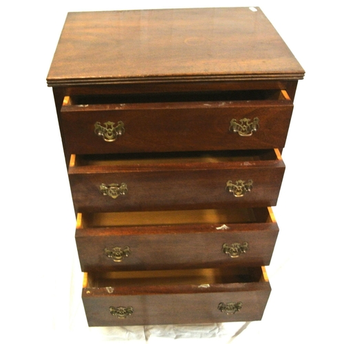 286 - Edwardian mahogany small chest of four drawers with reeded borders, brass drop handles with pierced ... 