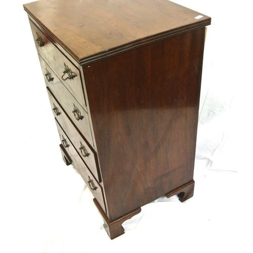 286 - Edwardian mahogany small chest of four drawers with reeded borders, brass drop handles with pierced ... 