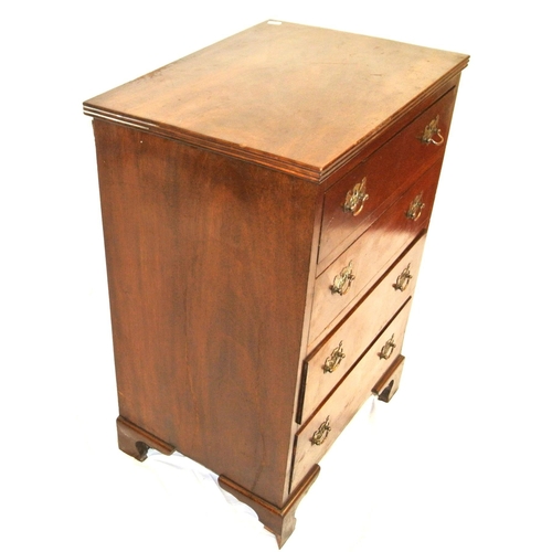 286 - Edwardian mahogany small chest of four drawers with reeded borders, brass drop handles with pierced ... 