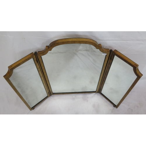 291 - Edwardian style triple mirror with domed shaped top, on bun feet