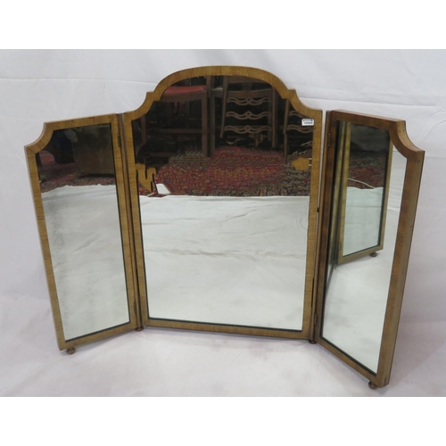 291 - Edwardian style triple mirror with domed shaped top, on bun feet