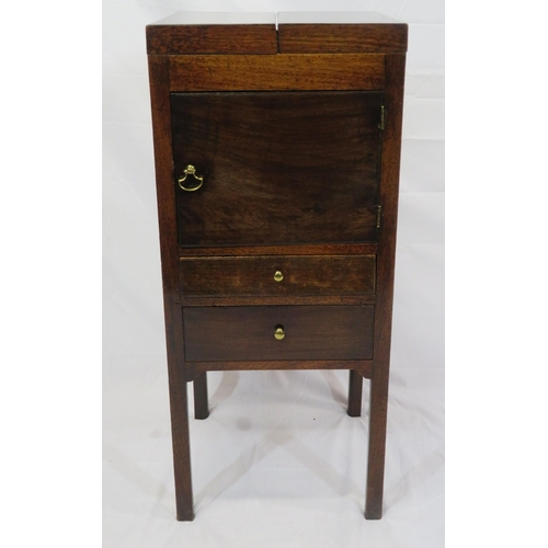 294 - Gentleman's mahogany wash stand with pull-up swivel mirror, fold-out top, two drawers under, on squa... 