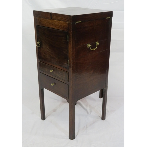 294 - Gentleman's mahogany wash stand with pull-up swivel mirror, fold-out top, two drawers under, on squa... 